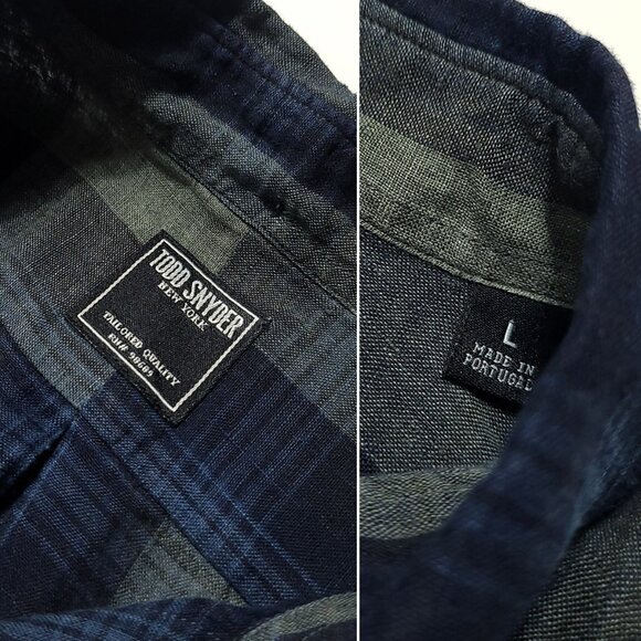 TODD SNYDER Men's Large Made in Portugal 100% Linen Plaid Button Up Shirt - Picture 5 of 11